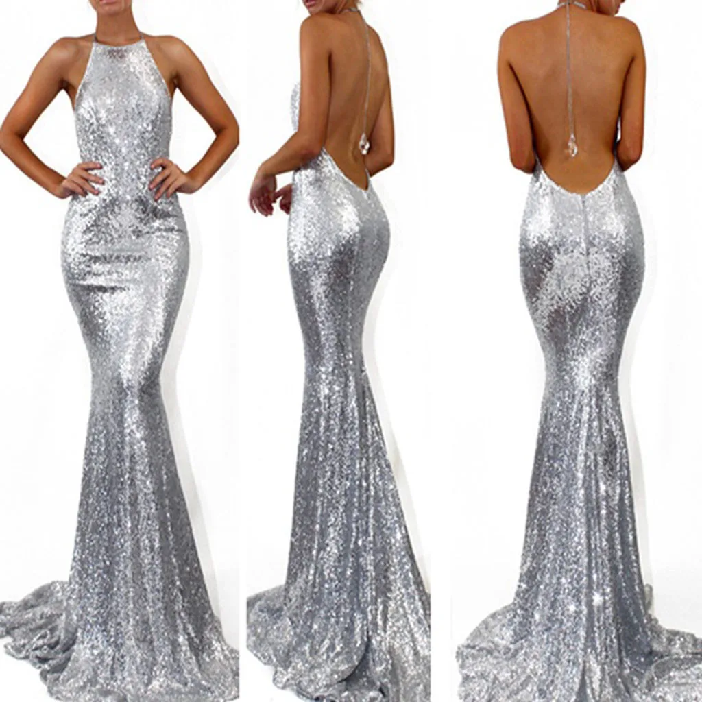 

2019 Summer Women's Bohemian Dresses Personality Women Sexy Halter Evening Backless elegant Dress trumpet Party Dress S-XL