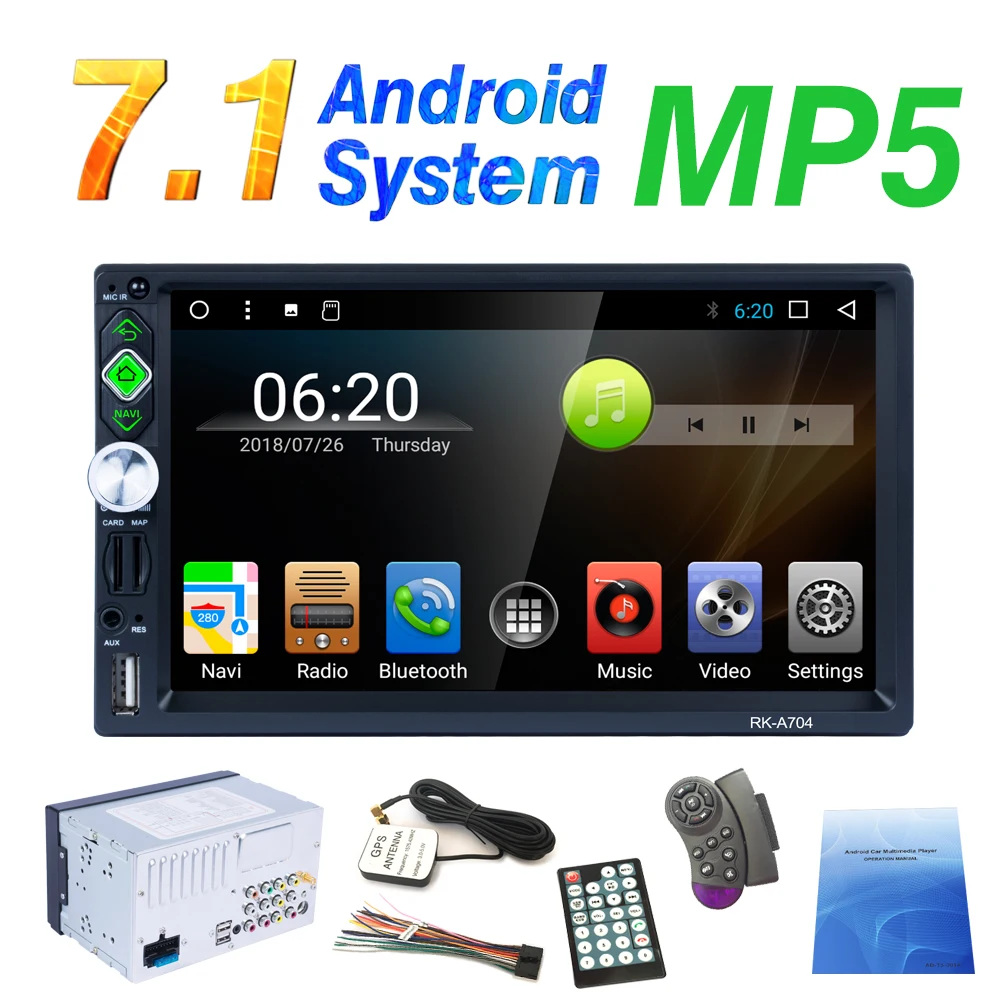 Top Full HD 1080P 7-inch 2DIN QUAD-core Android 7.1 Car Multimedia Player GPS Navigator Steering Wheel Control FM/AM/RDS Radio 4