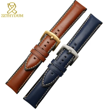 

Genuine leather watch strap for Fossil Huawei watchband 20 22 24mm latest charm leather bracelet brown blue color watch belt