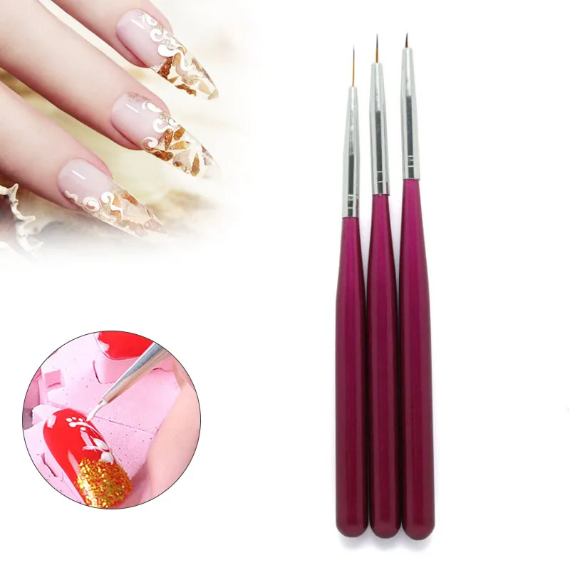 

ELECOOL 3pcs Nail Art Liner Painting Brush Set Nail Gel Polish Wood Handle Stripe Lines 3D DIY Manicure Drawing Pen Brushes Kit