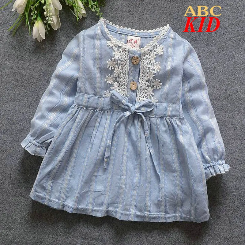 

Cheap China Product Pink Blue Stripes Vestido Infantil Cute Bow Lace Dress Infants Blouse Dress Baby Dresses Girl Clothes KD230