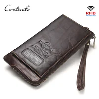 CONTACT'S Wristlet Bag Genuine Leather RFID Cellphone Wallet Men's Clutch Wallets Men Credit Card Holder Male Long Purse Zipper 1