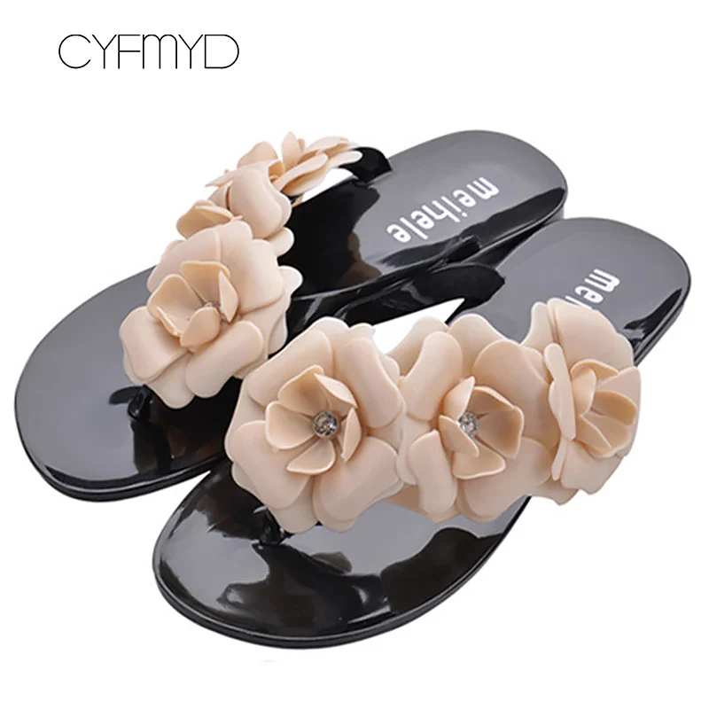 

2019 sweet flower solid beach shoes pantufa shoes woman crystal flat with basic summer shoes large size 5.5-9