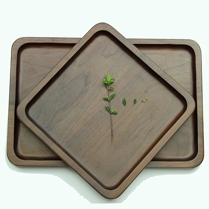 Black Walnut Rectangular Serving Tray Tea Dish Plate Natural Wood Trays for Fruits/Candies Multi