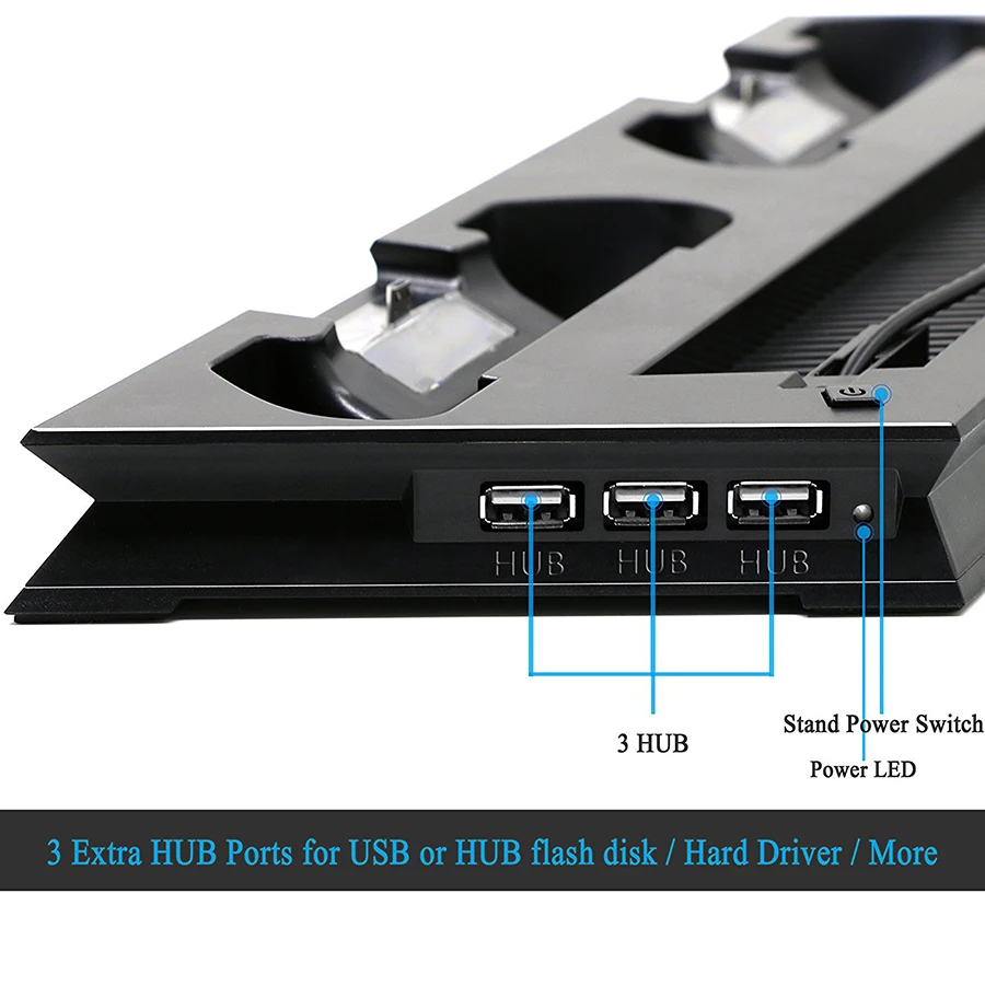 PS4 ТОНКАЯ вертикальная подставка охлаждающий вентилятор и двойной USB зарядное устройство зарядная док-станция с 3 дополнительными концентраторами для Playstation 4 PS4 Slim+ 4 крышки