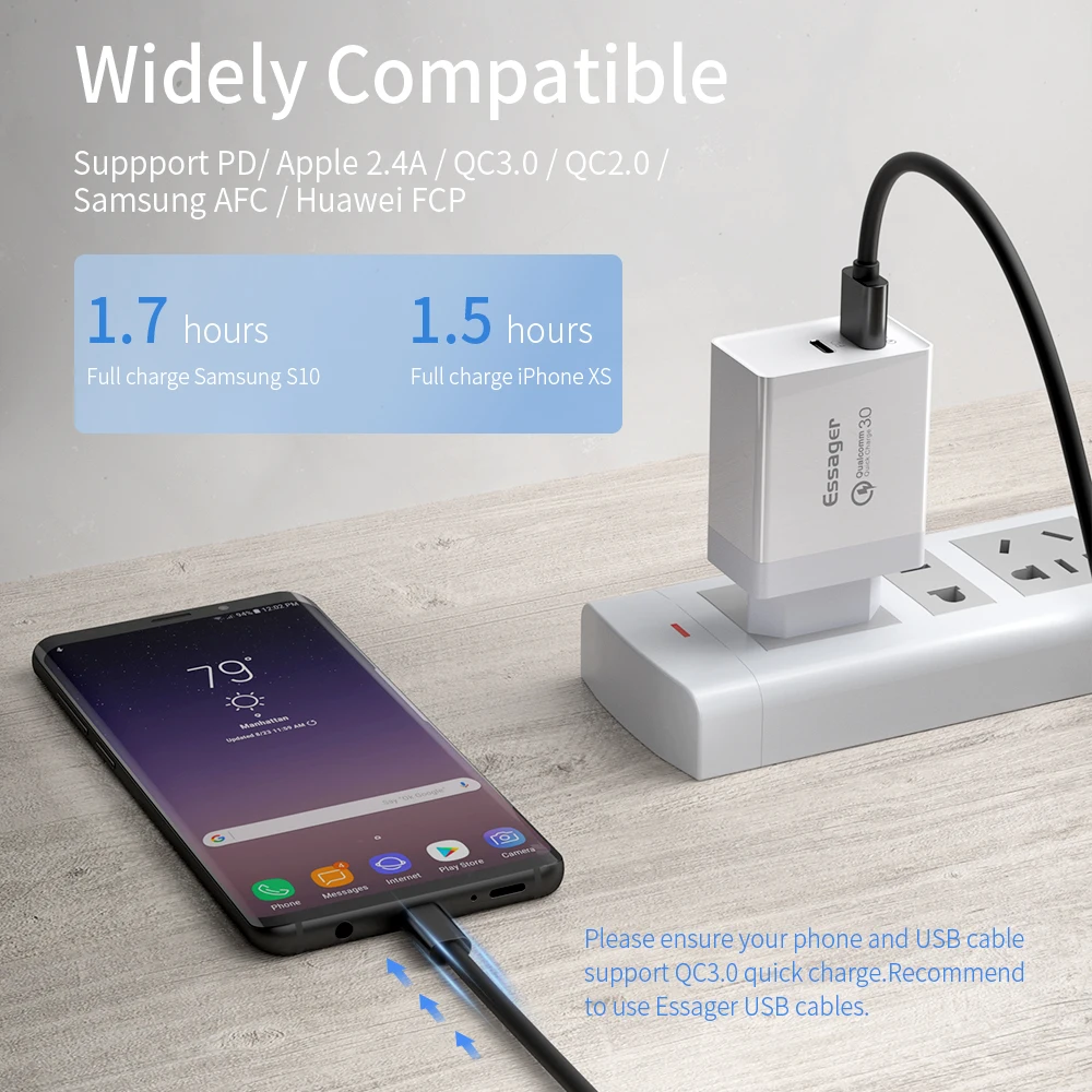 Essager 36 W سريعة تهمة 3.0 شاحن يو اس بي QC3.0 QC نوع C PD التوصيل توربو سريع شحن جدار الهاتف المحمول شاحن آيفون xiaomi