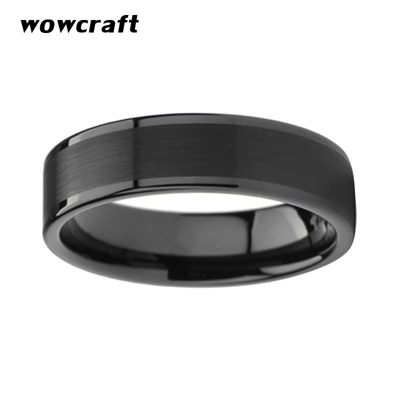 Mens Black Tungsten Carbide Ring Women Wedding Band Flat Brushed Polished Finish Comfort Fit