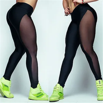 

Fashion Spliced Black Color Ladies Women Fitness Workout Black Mesh Leggings