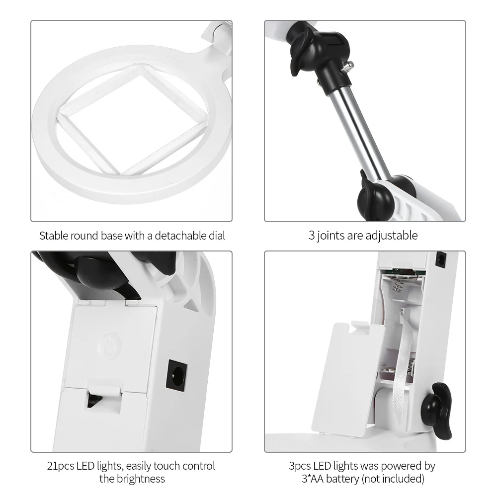 Складная Лупа 1.5X/5X Увеличительное стекло Складная лупа с подсветкой и подставкой Настольный светодиодный лупа и настольная лампа