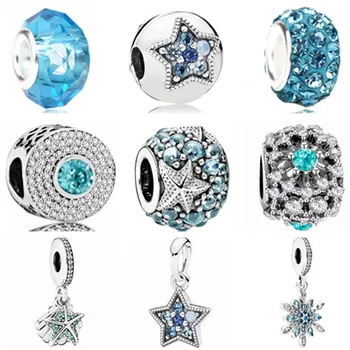 

Maxi Blue Color Small Hearts Stars Snowman Crystal Beads Fit Charms Pandora Bracelets & Bangles for Women DIY Making Jewelry