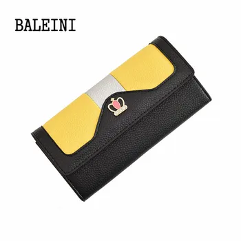 

BALEINI 2018 New Leather Women Wallets Fashion Three Fold Design Women's Long Purse Patchwork Female Clutch Wallet Card Holder