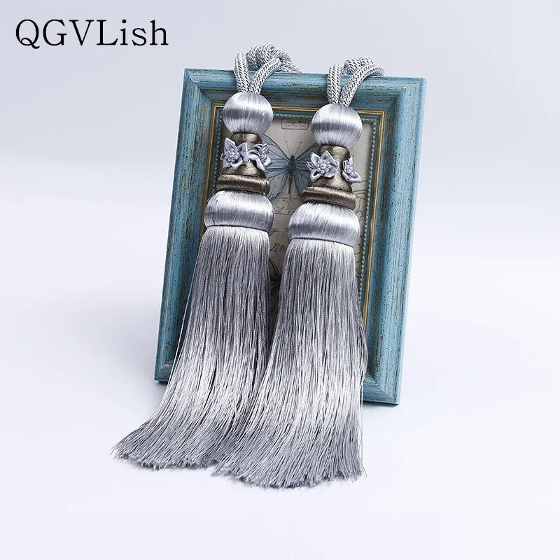

QGVLish 2Pcs Curtain Tassel Fringe Tiebacks Straps Hanging Belt Ball Curtain Accessories Brush Bind Buckle Curtain Holder Decor