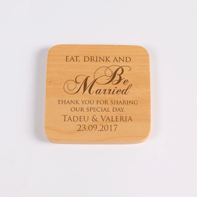 Personalized Drink Coaster Square Wood Wedding Personalized Drink Coaster Square Wood Wedding Favor Decoration Table Coasters For Drinks Set