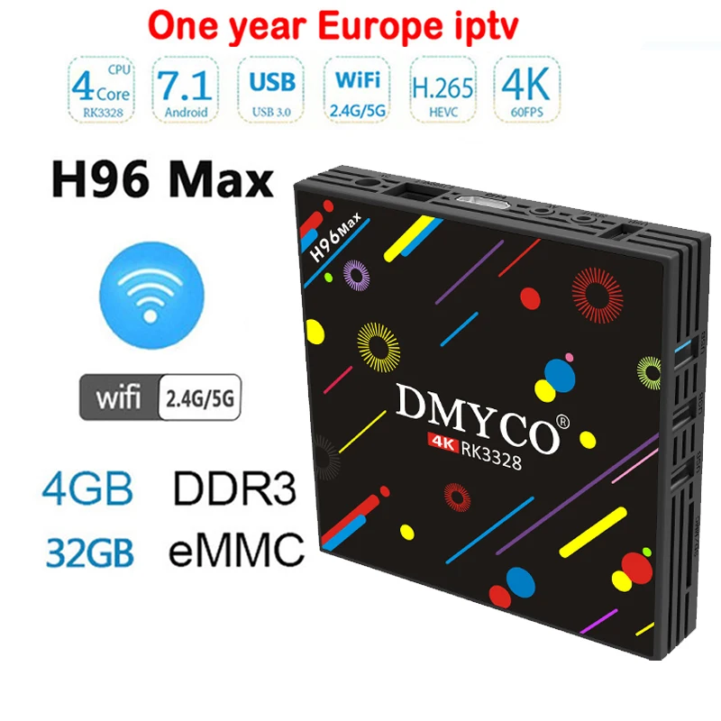 

DMYCO H96 MAX H2 Android 7.1 OS RK3328 4GB 32/64GB BT5G USB 3.0 1000LAM Africa European+iptv server Italy iptv French tv box