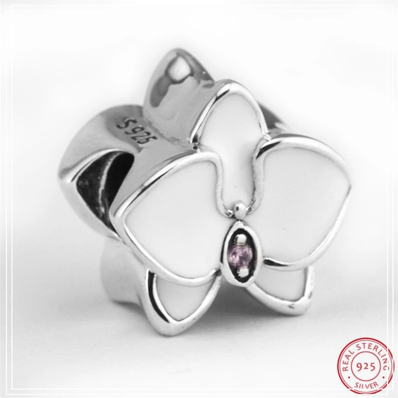 925 Sterling Zilver Roze Glinsterende Cz Wit Emaille Orchidee Flore Charm Kralen Diy Fit Pandora Bedels Voor Sieraden Maken FL574A 925 Sterling Zilver Roze Glinsterende Cz Wit Emaille Orchidee Flore Charm Kralen Diy Fit Pandora Bedels Voor Sieraden Maken FL574A