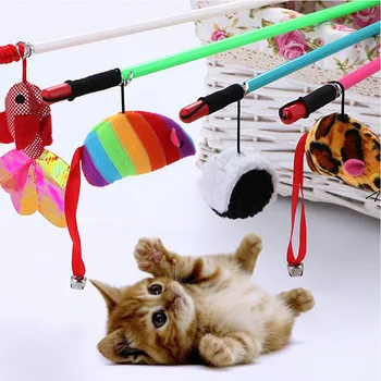 

Pet cat toy Cute mouse Fish dog toy cat tease Plastic stick Toy for cats Products For kids pets