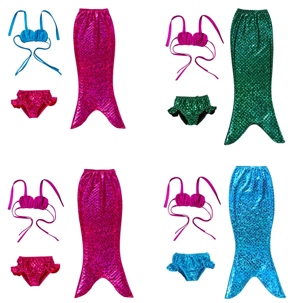 

3PCS/SET Fancy Mermaid Tail Princess Girls Cosplay Costume Children Bathing Suits Kids Swimwear Mermaid Tails Bikini Swimsuits