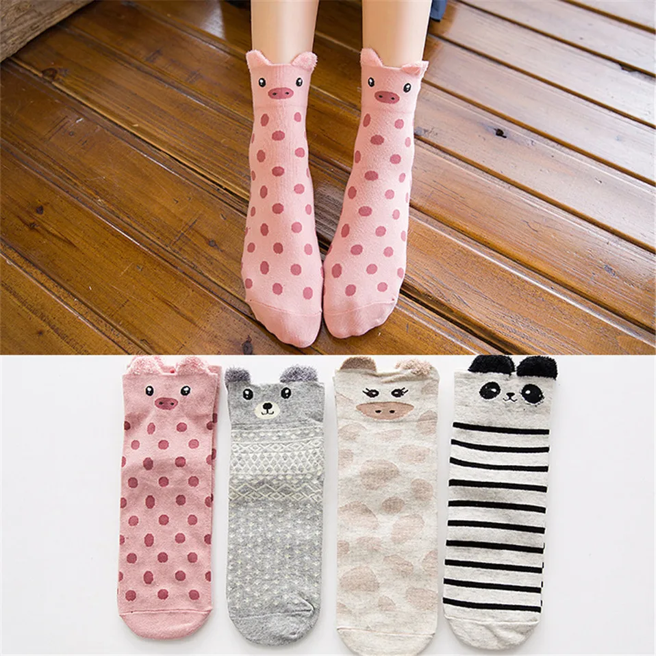 Японские Женские носки Харадзюку, весна-осень, милые хлопковые носки с мультяшными животными для женщин, повседневные женские носки