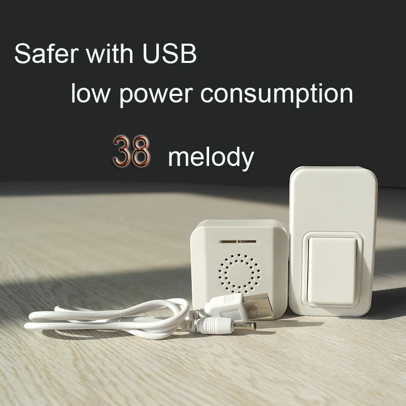 

Wireless doorbell Portable USB doorbell, battery-free self-powered door bell waterproof wireless