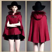 Excessive High quality 2015 Spring Autumn Ladies Women Fur Hooded Wool Coats New Vogue Cape Wool Coat Black Cloak Coat Outerwear H4628