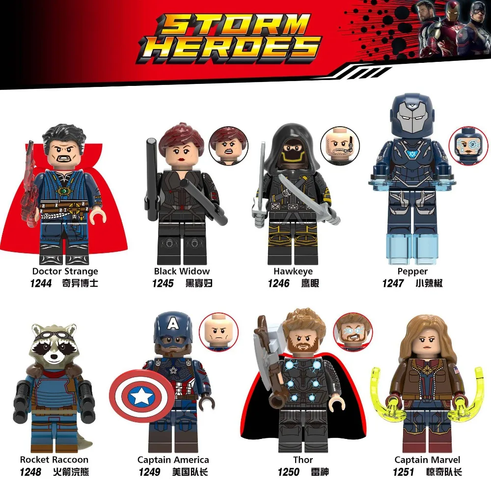 

Legoing Avengers Captain Endgame Marvel America Doctor Strange Iron Man Pepper Hawkeye Thor Rescue Building Blocks Bricks Toys
