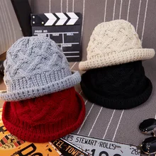 Зимняя модная Женская Складная вязаная шапка-ведро с закручивающимися полями, шапки для рыбалки, гибкие одноцветные шапки для защиты от солнца