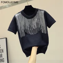 FOMOLAYIME Топы женские новые весенние летние модные повседневные футболки с кисточками и круглым вырезом