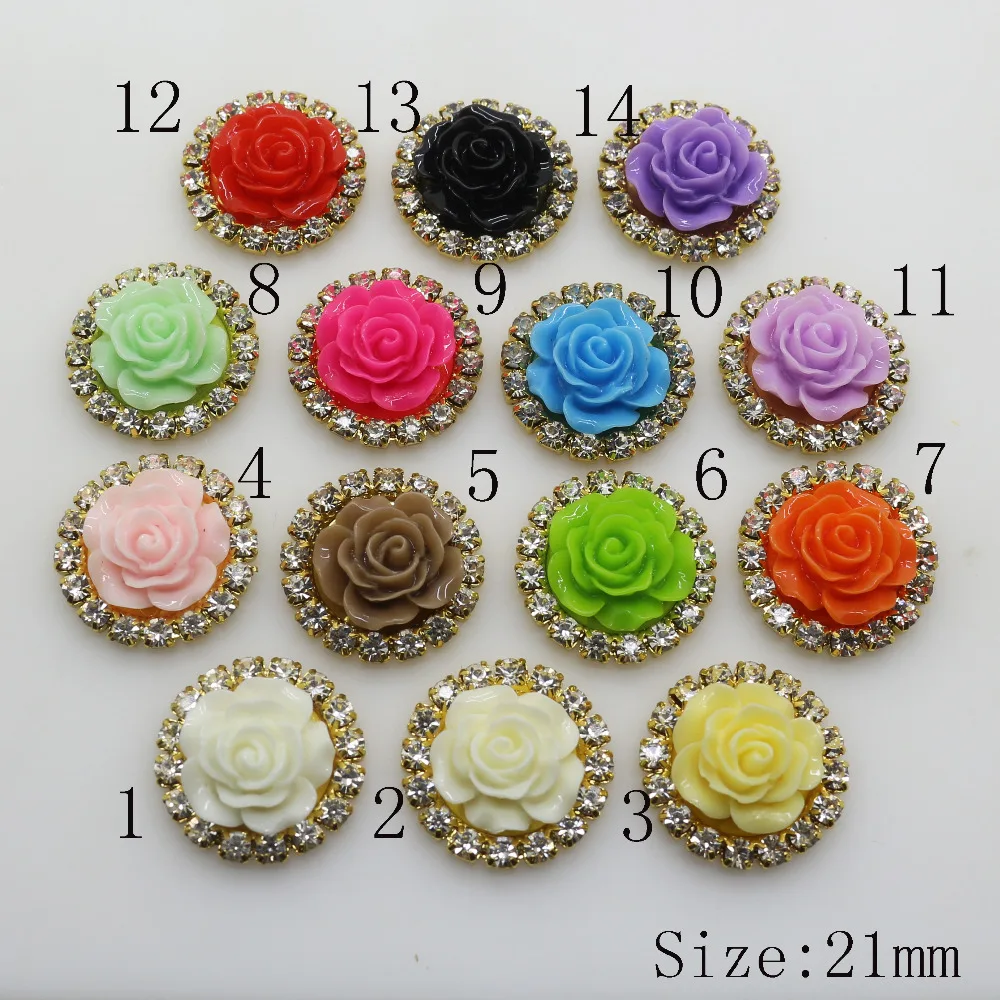 

Fashion 10pc 21mm Round resin roses Button golden metal rhinestone buttons Wedding decorate DIY hair flower center scrapbooking