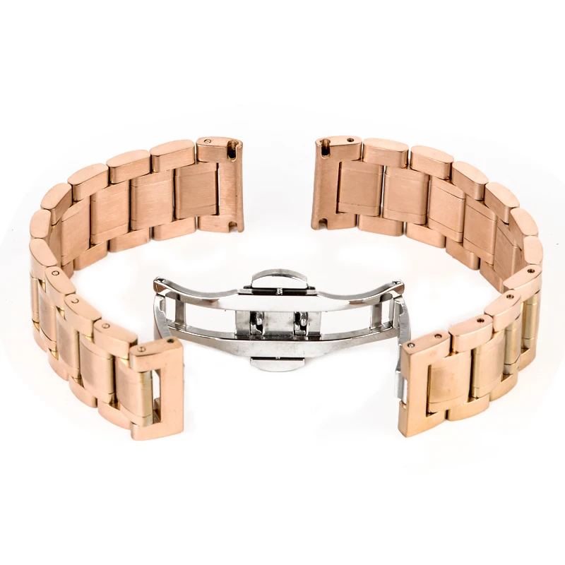 Shellhard New High Quality Silver Black Rose Gold Watchband Stainless Steel Butterfly Clasp Buckle Straight End Watch Band Strap
