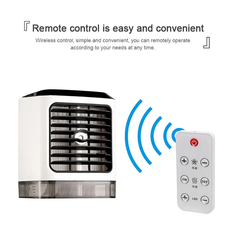 

Portable Air Conditioner Personal Space Cooler Humidifier Moist Low Noise Purifies Air LED Light Evaporative Small Desk Fan Mini