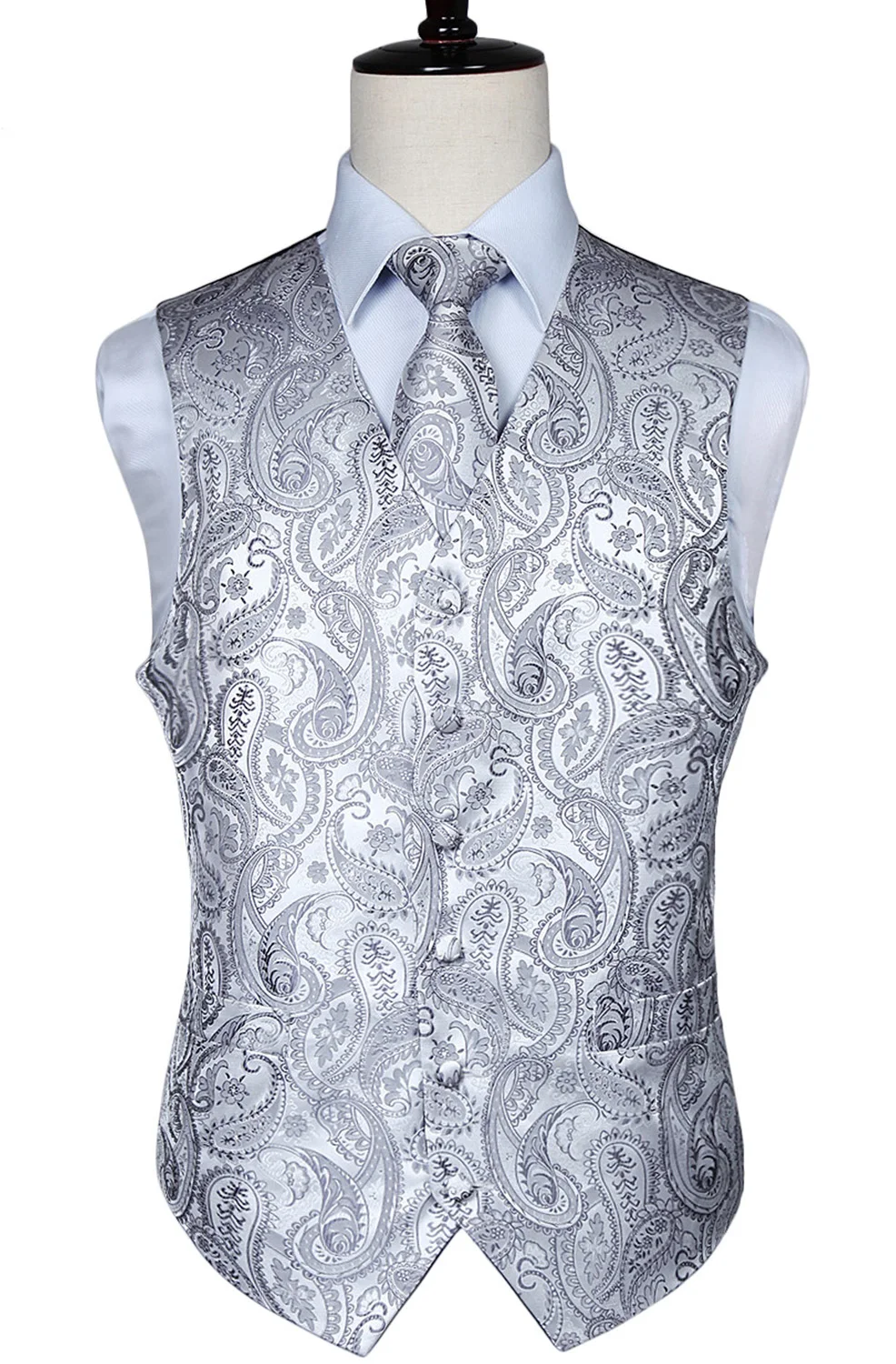 Online Chaleco de Cachemira clásica Jacquard de los hombres chaleco pañuelo corbata celebración boda chaleco traje con bolsillo cuadrado conjunto