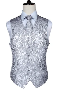 

Men's Classic Paisley Jacquard Waistcoat Vest Handkerchief Party wedding Tie vest Suit Pocket Square Set