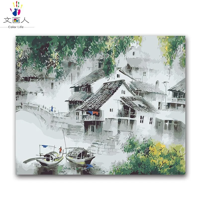 

landscape scenery Ink painting oil painting package diy digital oil painting by numbers with kits adult kids practise paint