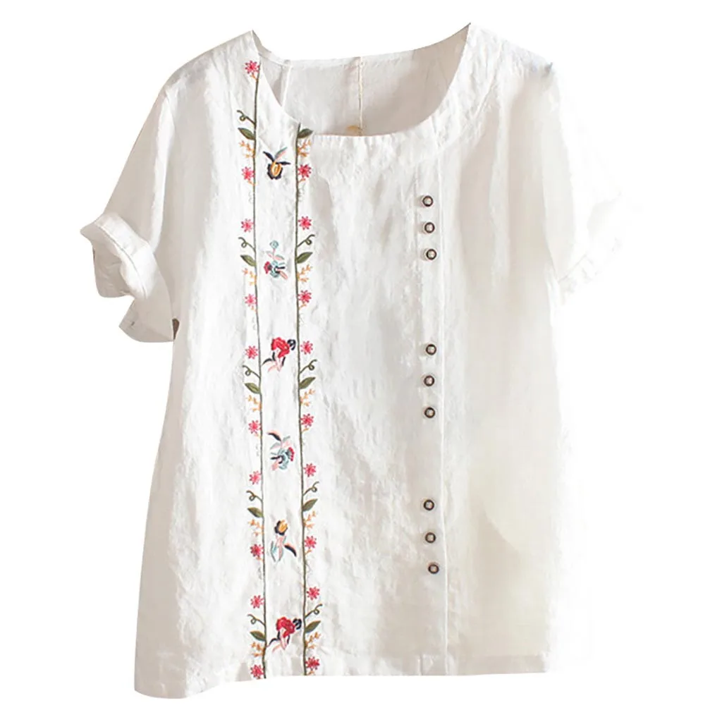 

JAYCOSIN Women Bohemian Summer Floral Embroidered Shirt Short Sleeves Top fashion Linen O-Neck Princess Skirt travel hot June 18