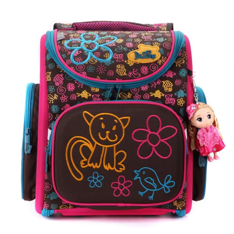 

2019 Delune Brand 3D Cute Cartoon Red Bear Beautiful School Bags for Kids Girls Waterproof Foldable Orthopedic School Backpacks