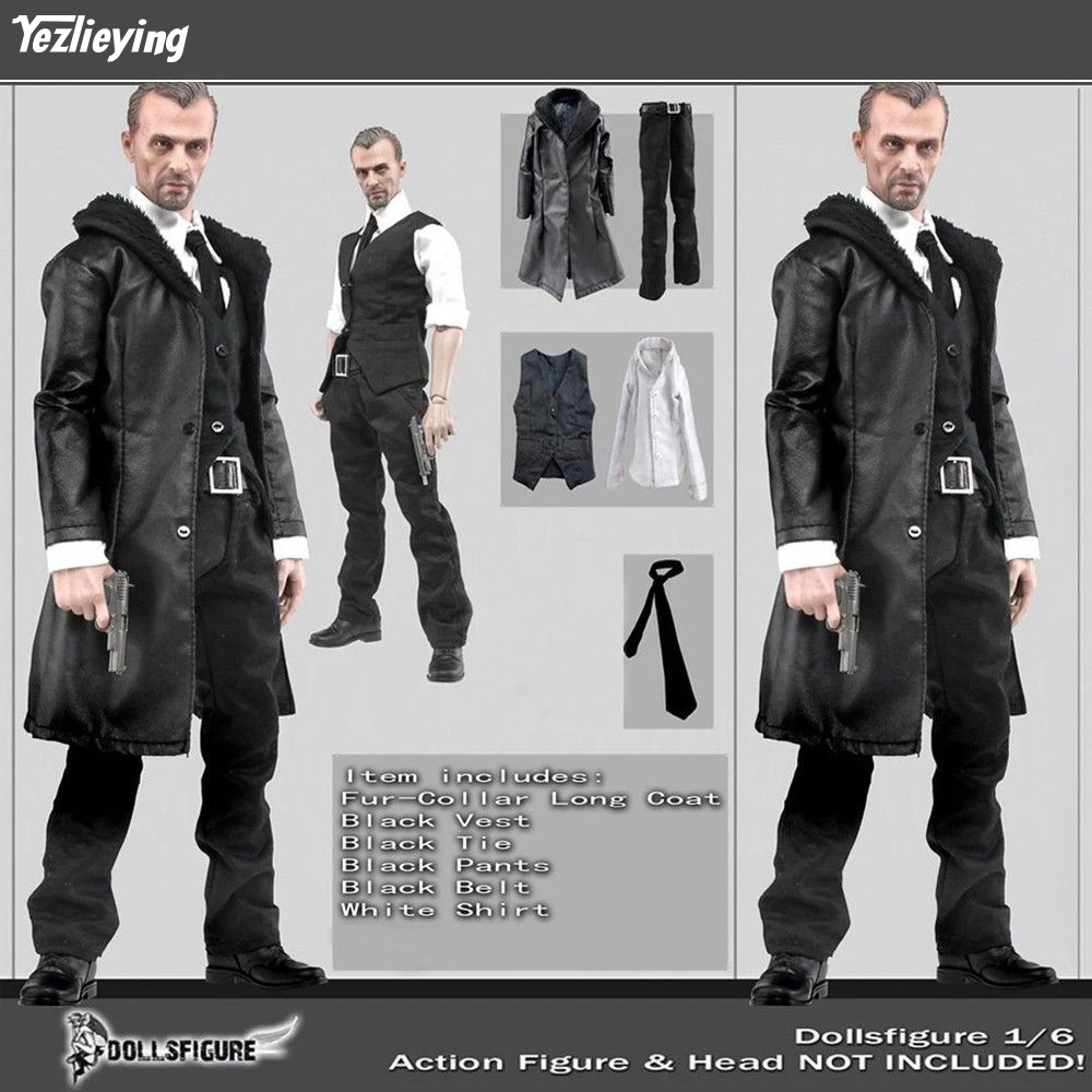 Men/'s Black Leather coat+pants+Shirt Model For 1//6th 12/" Male Figure Doll Toy