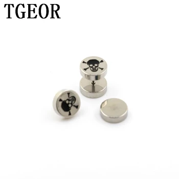 

free shipping illusion cheaters 20pcs 10mm Stainless Steel double side drop black oil heart skull piercing fake plugs