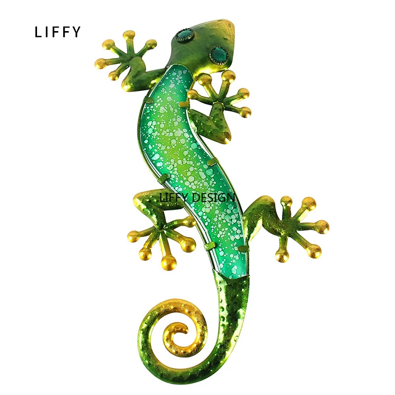 Liffy Metal Glass Lizard Wall Decor for Home Garden Decoration and Miniatures Garden Statues for Garden Ornaments Outdoor Fairy