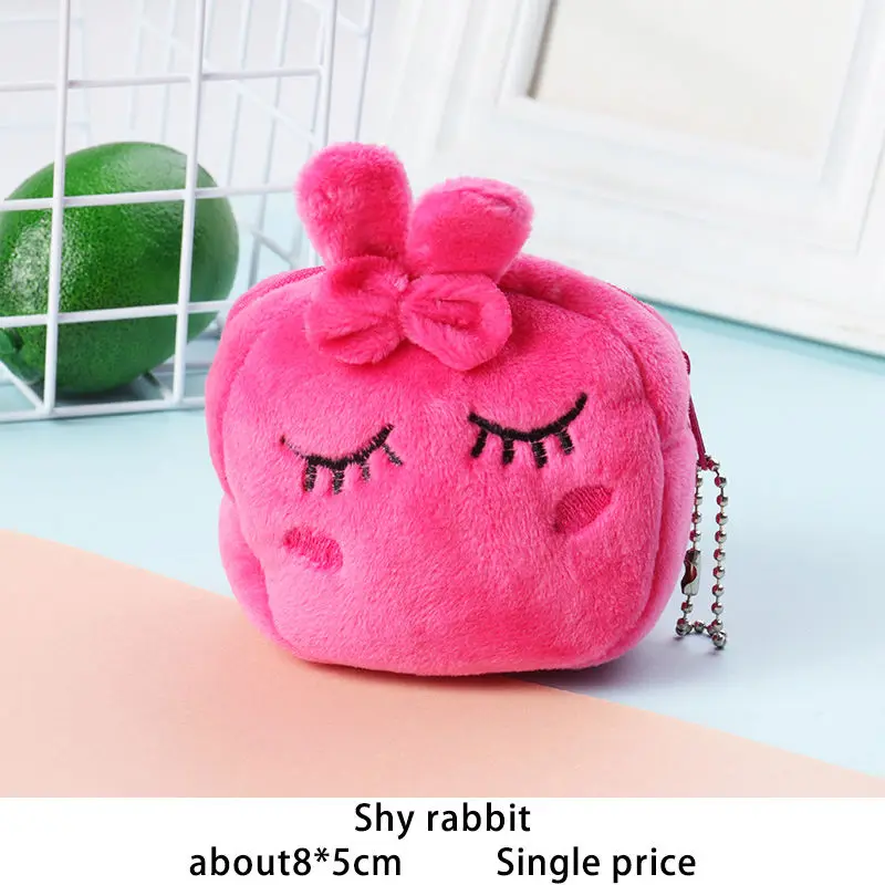 Anime Bag Kids Coin Wallet Headset Holder Change Credit Card Purse Cute Stuffed Cartoon Animal Wallet Mini Storage Plush Pouch - Цвет: shy rabbit