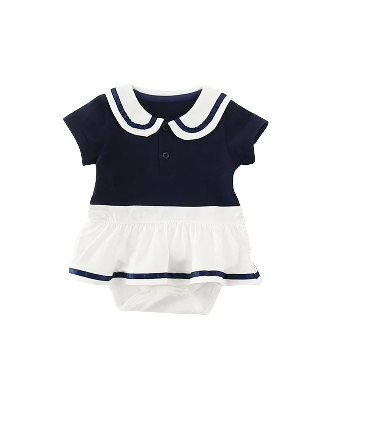 Летний костюм моряка для малышей крутые платья для малышей комбинезон с короткими рукавами, милый галстук, воротник, Белый/Синий, одежда для маленьких мальчиков, комбинезон - Цвет: H