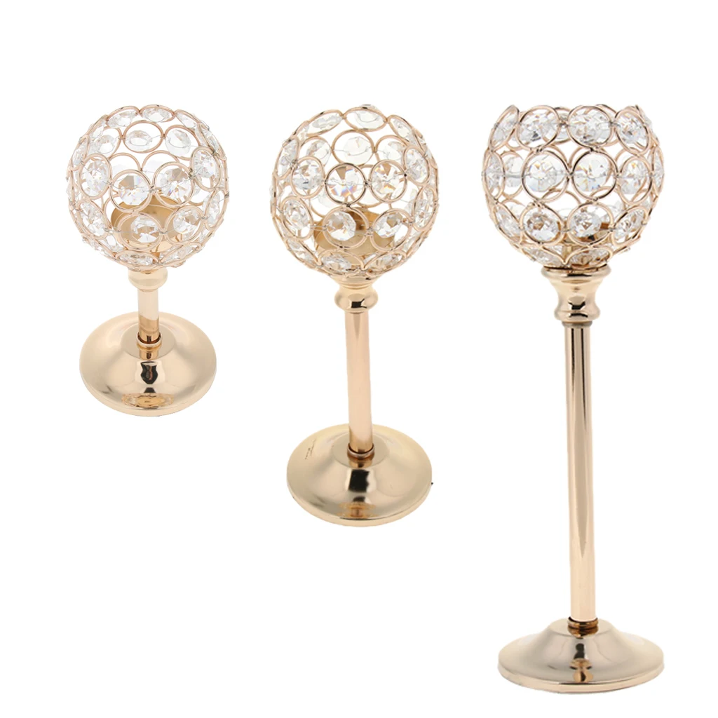 3 Height Golden Mosaic Crystal Wedding Present Candlestick Candle Tea Light Holder Stand for Events Wedding Home Party Decor
