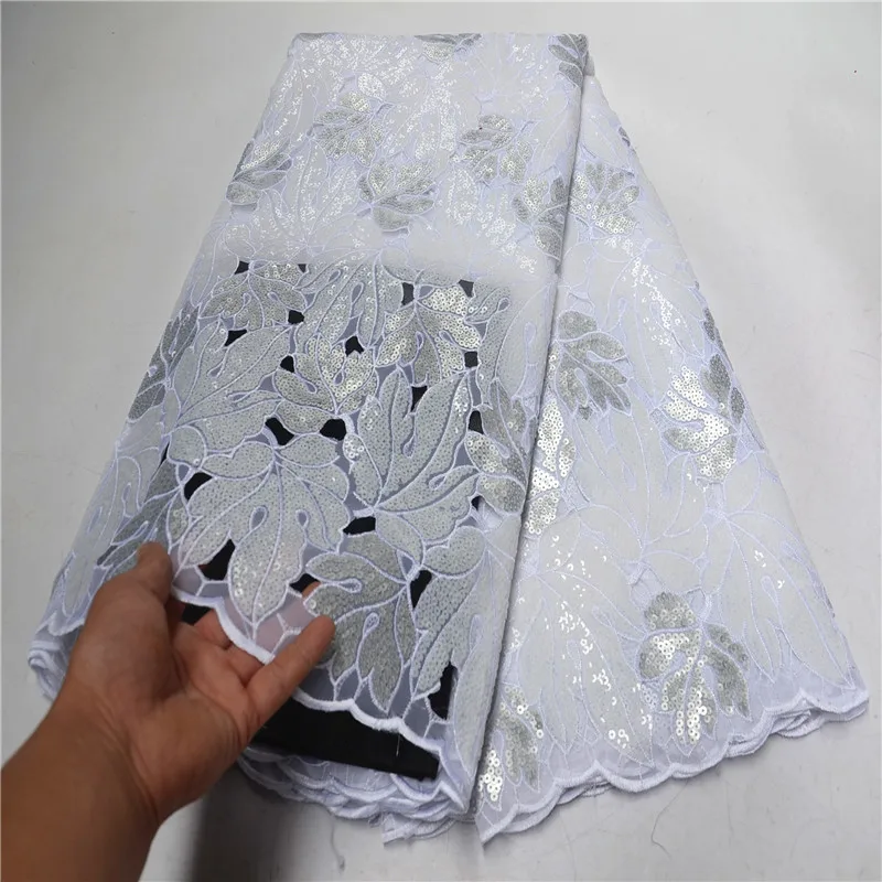 

Latest Design African Organza Lace Fabric 2019 High Quality White French Net Lace fabric With Sequins For Wedding PSA694-1