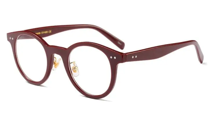 45137 ретро круглые очки оправа для мужчин и женщин Кошачий глаз заклепки UV400 брендовые оптические модные очки - Цвет оправы: C2 wine red clear