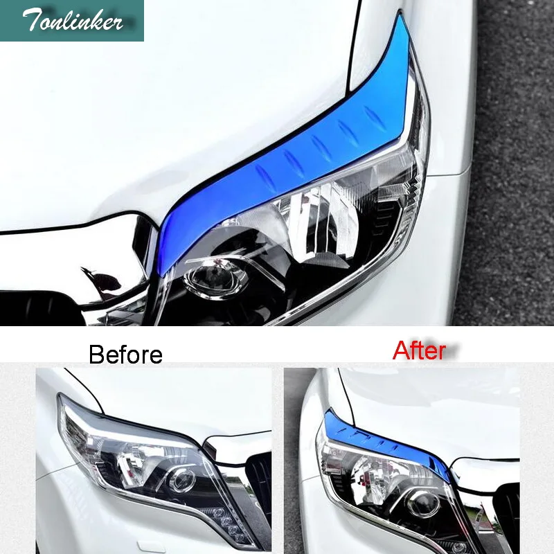 

Tonlinker Cover Case Sticker for Toyota PRADO 2014-16 Car Styling 2 PCS stainless steel headlight decoration cover stickers