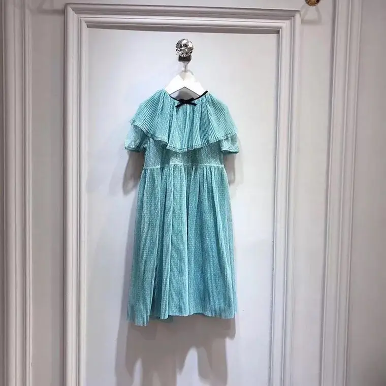 

Girls Sky Blue Solid Dress For Girls Peter Pan Collar Bench Party Princess Dress Costume for Toddler Girls Clothing 3-12Y