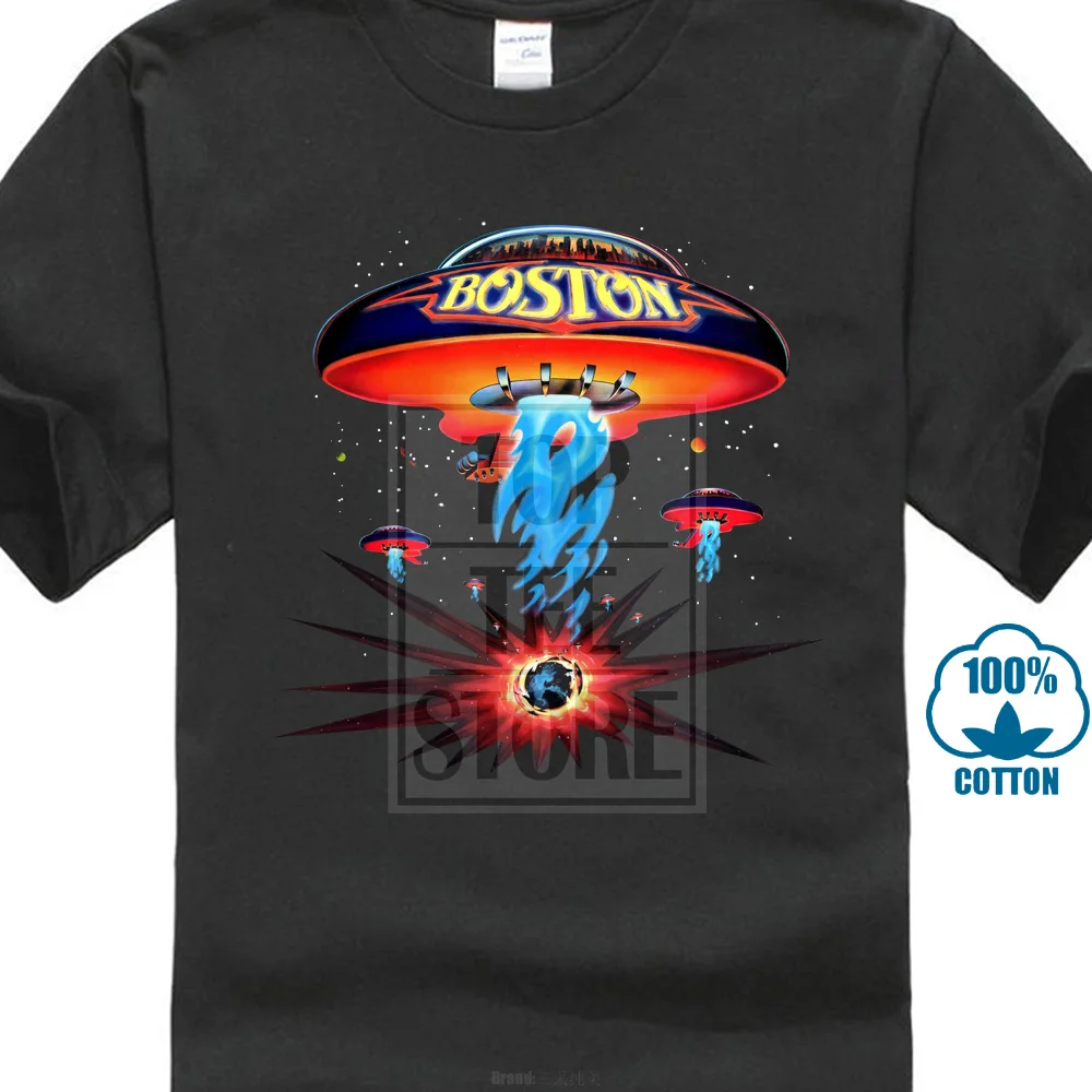 

Boston Rock Band Classic Spaceship T Shirt Round Neck Teenage Pop Top Tee