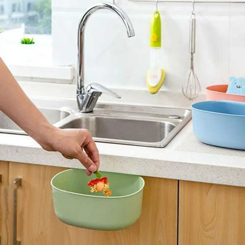 1pc Hanging Kitchen Waste Bin Hanged Cupboard Door Plastic Simple