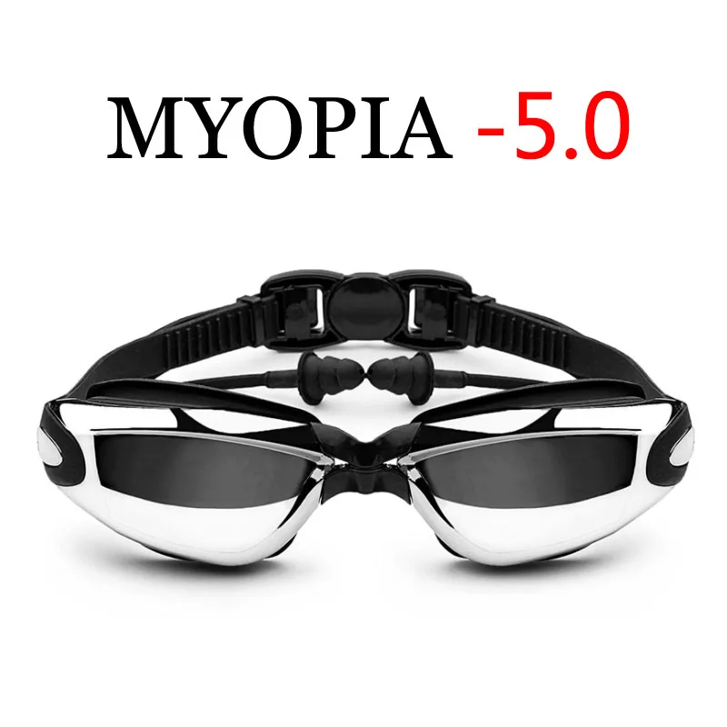 Оптические плавательные очки для мужчин и женщин Близорукость бассейн ушной Профессиональный Водонепроницаемый плавать очки по рецепту для взрослых очки для дайвинга - Цвет: Black Myopia -5.0