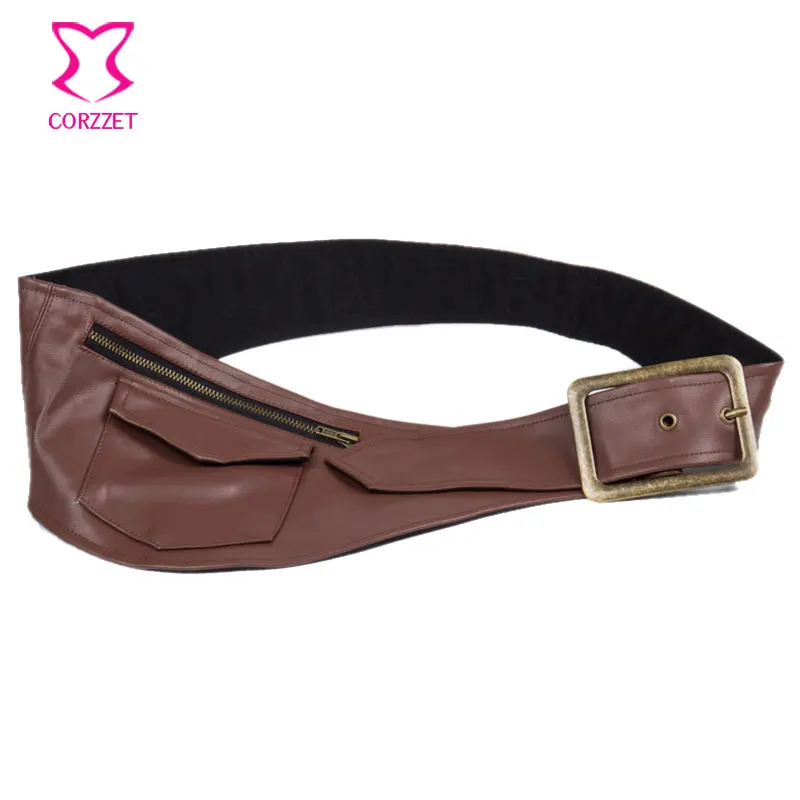 Женская Коричневая Кожаная поясная сумка карманный ремень сексуальные корсеты и