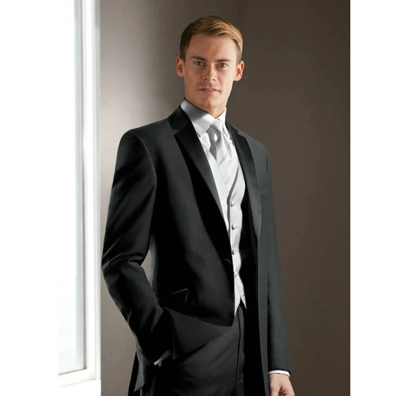 Elegant Groom�s Wear Charcoal gray Notch Satin Lapel